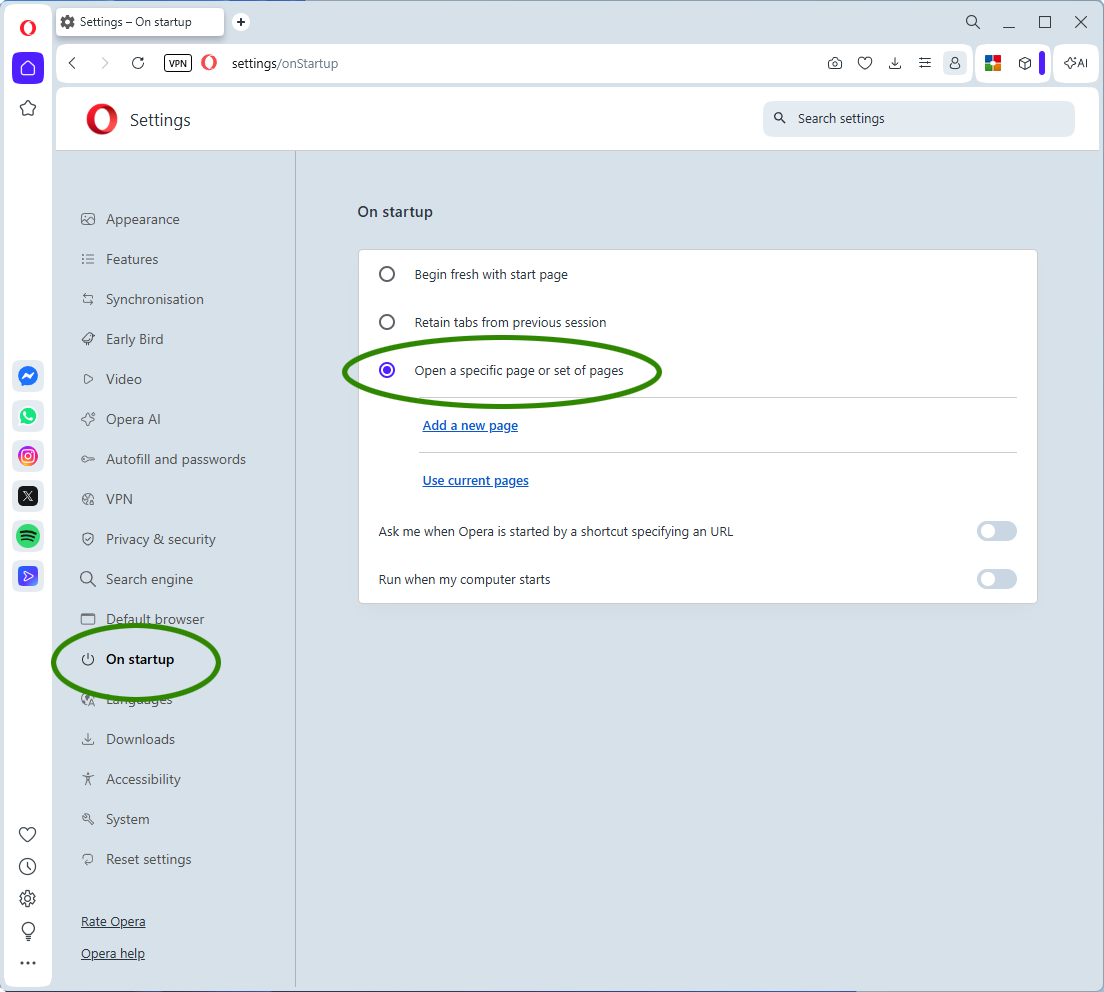 Setting Kadaza as homepage in Opera